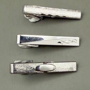 Foster Silver Tie Clip Set 3pc Mens USA Made Textured Geometric Silver